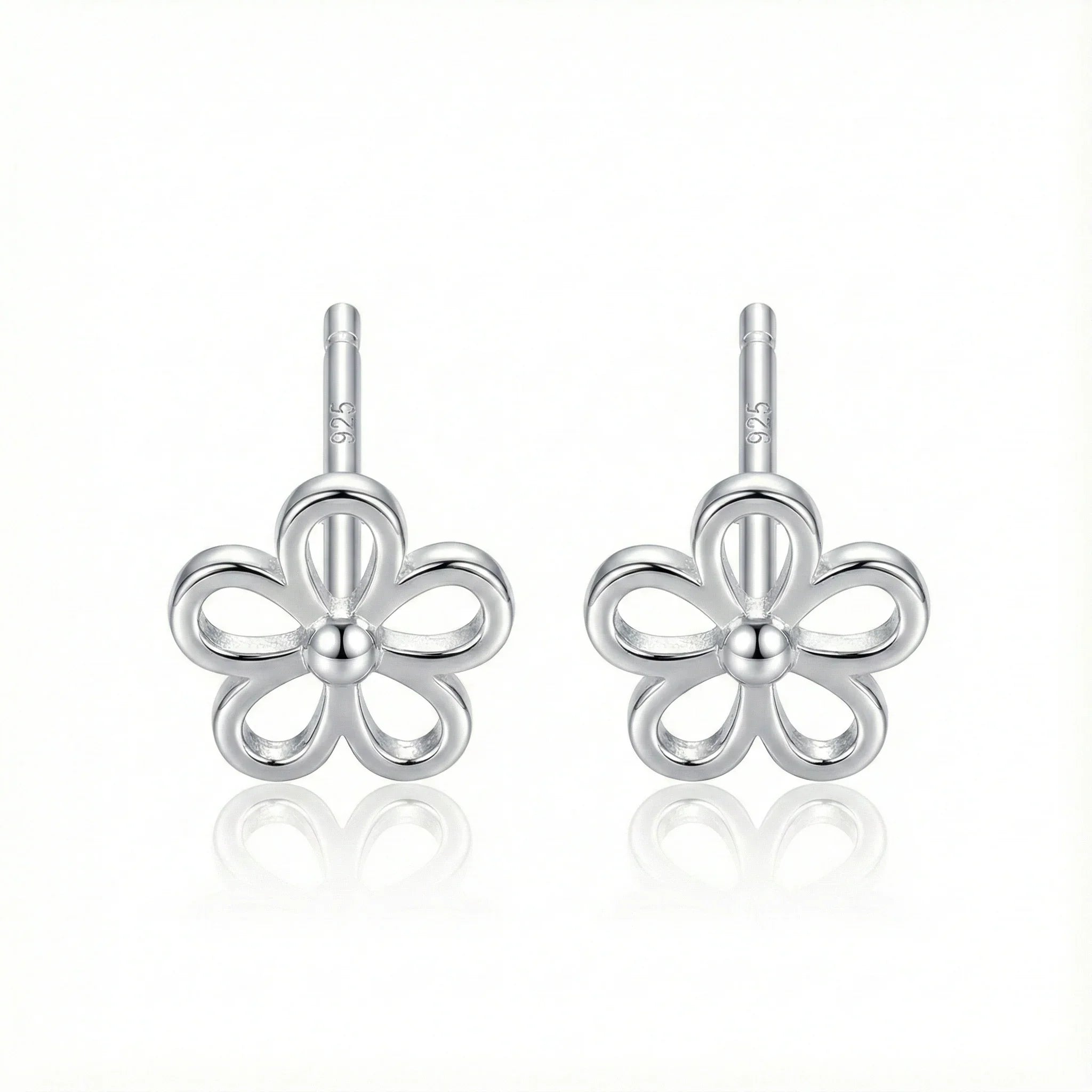 Paires de puces d'oreilles forme fleur à 5 pétales ajourés en argent 925 sterling (poinçonné sur la tige)